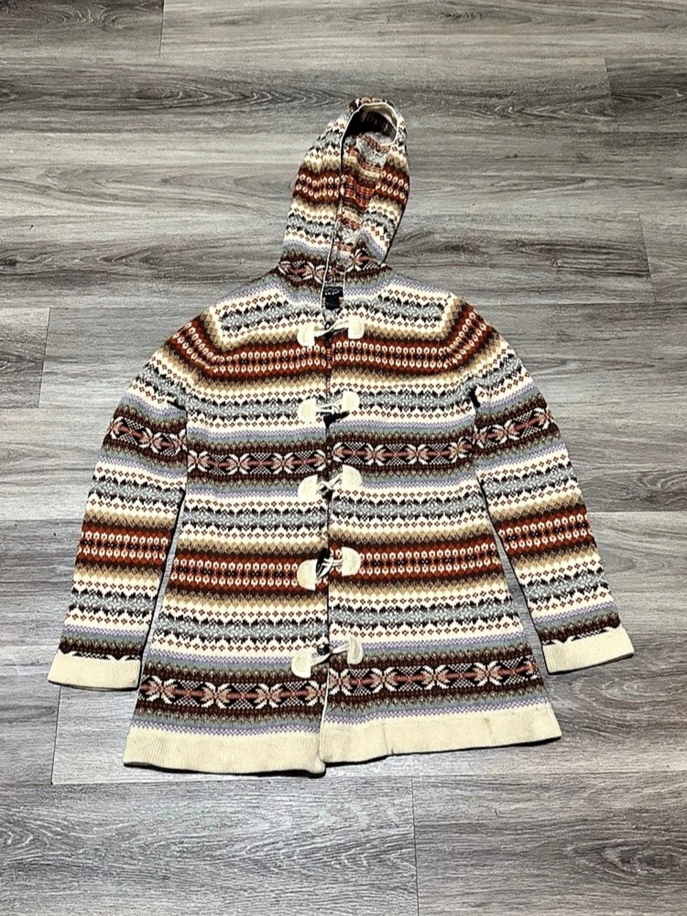 SKYR Fair Isle Hooded Cardigan Wool Size Medium